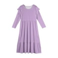 thumbnail image 5 of Abcomgle Girls Dresses Size 10-12 Casual A-Line Ruffle Long Sleeve Girls Long Dresses Solid Color Crew Neck Sundresses Tiered Dresses with Pockets,Light Purple, 5 of 5