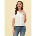thumbnail image 5 of DARING DIVA Women's Peter Pan Collar Puff Short Sleeve Button Chambray Shirt XL White, 5 of 6