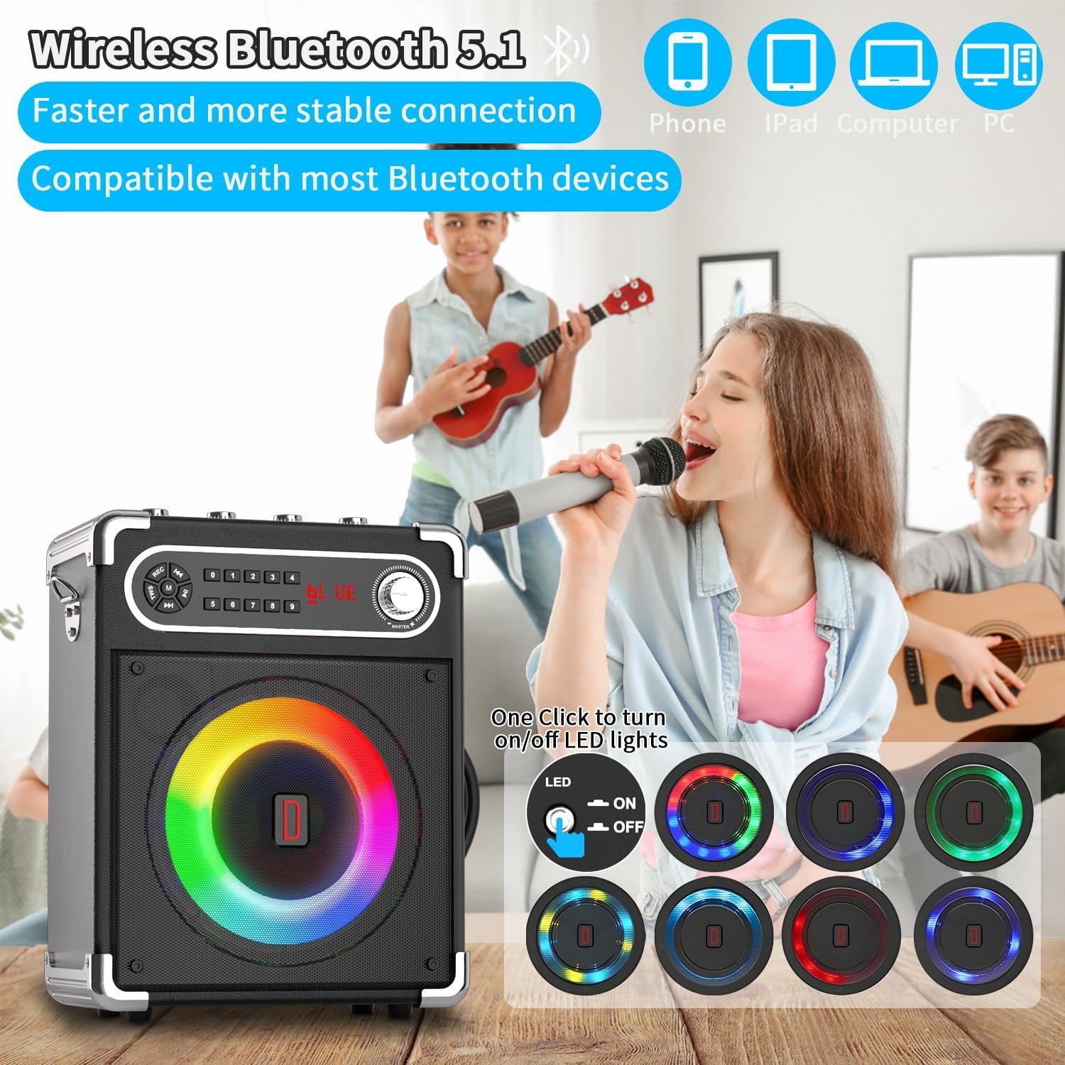 Rybozen Karaoke Machine with 2 Wireless Microphones, 2 Pieces