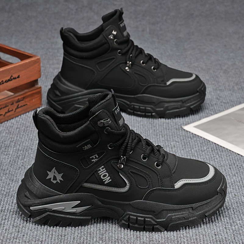 Men'S High-Top Hiking Boots - Four Seasons Outdoor Hiking Shoes, Urban Leisure Wear - Lace-Up Ankle Support Design Lightweight Breathable Non-Slip PVC Sole, Black, Green, Khaki / Camping,