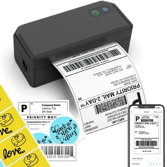 Shipping Label Printer 4x6, Bluetooth Thermal Label Printer for Small Business, Warehouse or Home Office, Compatible with Windows iOS Android Mac, USPS Amazon Ebay Etsy Black