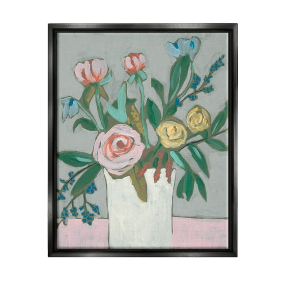 Modern Rose Blossoms Bouquet Botanical & Floral Painting Jet Black Framed Art Print Wall Art