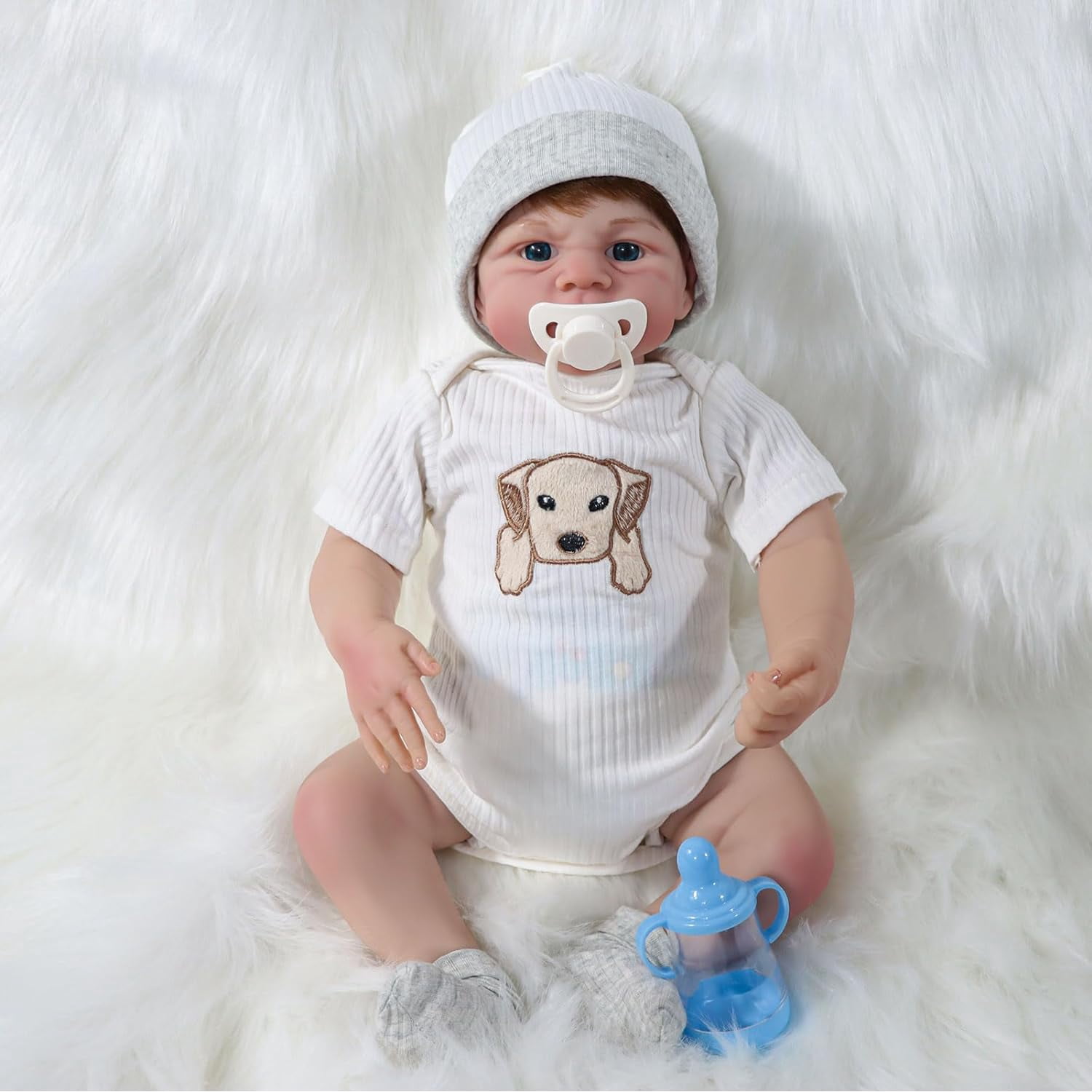 JRLCGYP 18 inch Realistic Reborn Baby Dolls Boy, Hand-Painted Open Eyes Soft Vinyl Newborn Girl Doll, Real Life Doll Toy Gift Set for Kids Age 3+