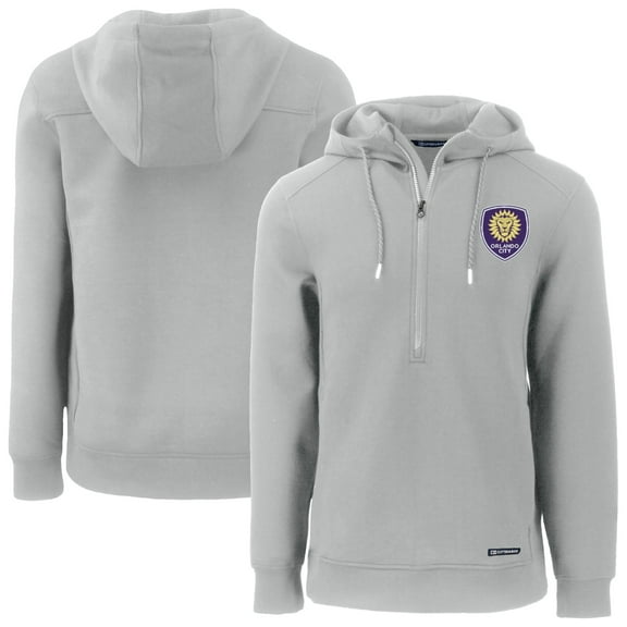 Men's-Cutter & Buck  Gray Orlando City SC Roam Eco Half-Zip Recycled Tri-Blend Half-Zip Hoodie