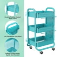 thumbnail image 2 of 3-Tier Utility Storage Rolling Cart with Removable Pegboard & Extra Storage Baskets Hooks, Metal Craft Art Carts for Gift Home Office, Teal, 2 of 3