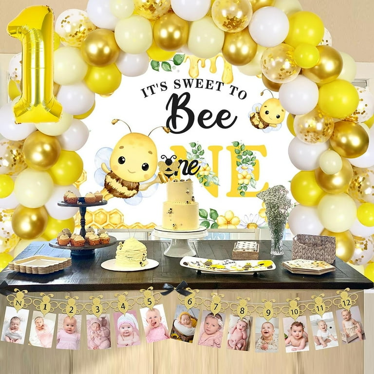Bee 1st Birthday Party Decorations It s Sweet To Bee One Balloon Garland Arch Kit with Backdrop Bumble Bee Photo Banner Honey Bee Cake Topper for First Birthday Party Supplies Walmart