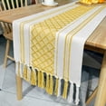 thumbnail image 5 of Nvzi Mantel de lino y algodón con borlas hecho a mano, mantel para mesa de té, mantel para mesa de té, mantel para mesa de té (amarillo, 280 * 35 cm), 5 of 5