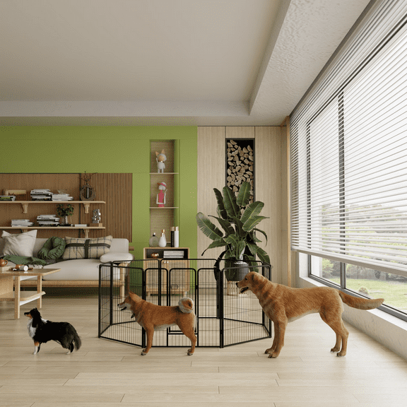 FunniHomi Dog Playpen Outdoor Indoor, 40 Inch 8 Panels Dog Fence for Large/Medium/Small Dogs, Foldable Dog Pen with Doors for RV, Camping, Yard