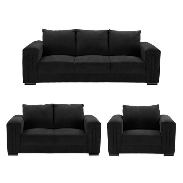 Sala 3-2-1 Dicasa Taos (Sofá, Love Seat y Sillón) Negro para Sala