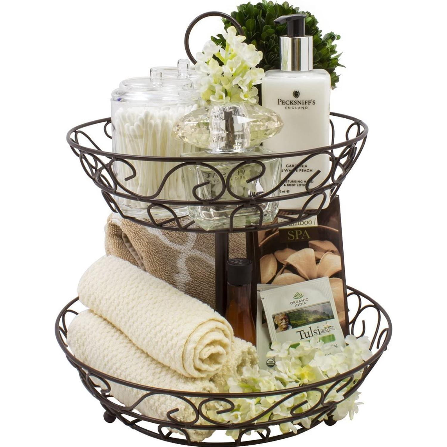 Sorbus 2-Tier Brown Metal Countertop Fruit Basket Stand, Kitchen Storage Organizer