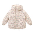thumbnail image 2 of Spazoro Girls Hooded Puffer Jacket with Pockets, Long Sleeve Floral Print Relaxed Fit Hooded Collar Drawstring Hem Winter Quilted Coat for Kids White Size 3-4T, 2 of 7