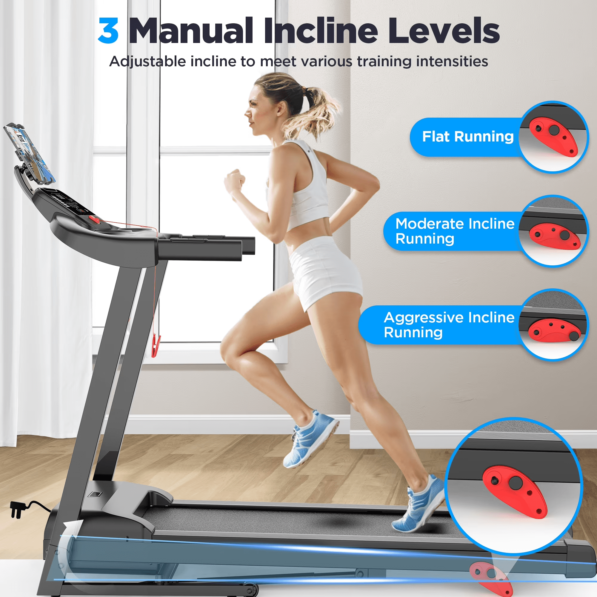 3.75HP Folding Treadmill for Home with 9% Incline, 7.5 MPH Max Speed, 350 lbs Capacity, Bluetooth Speaker & APP Control, Shock Absorption Running Belt