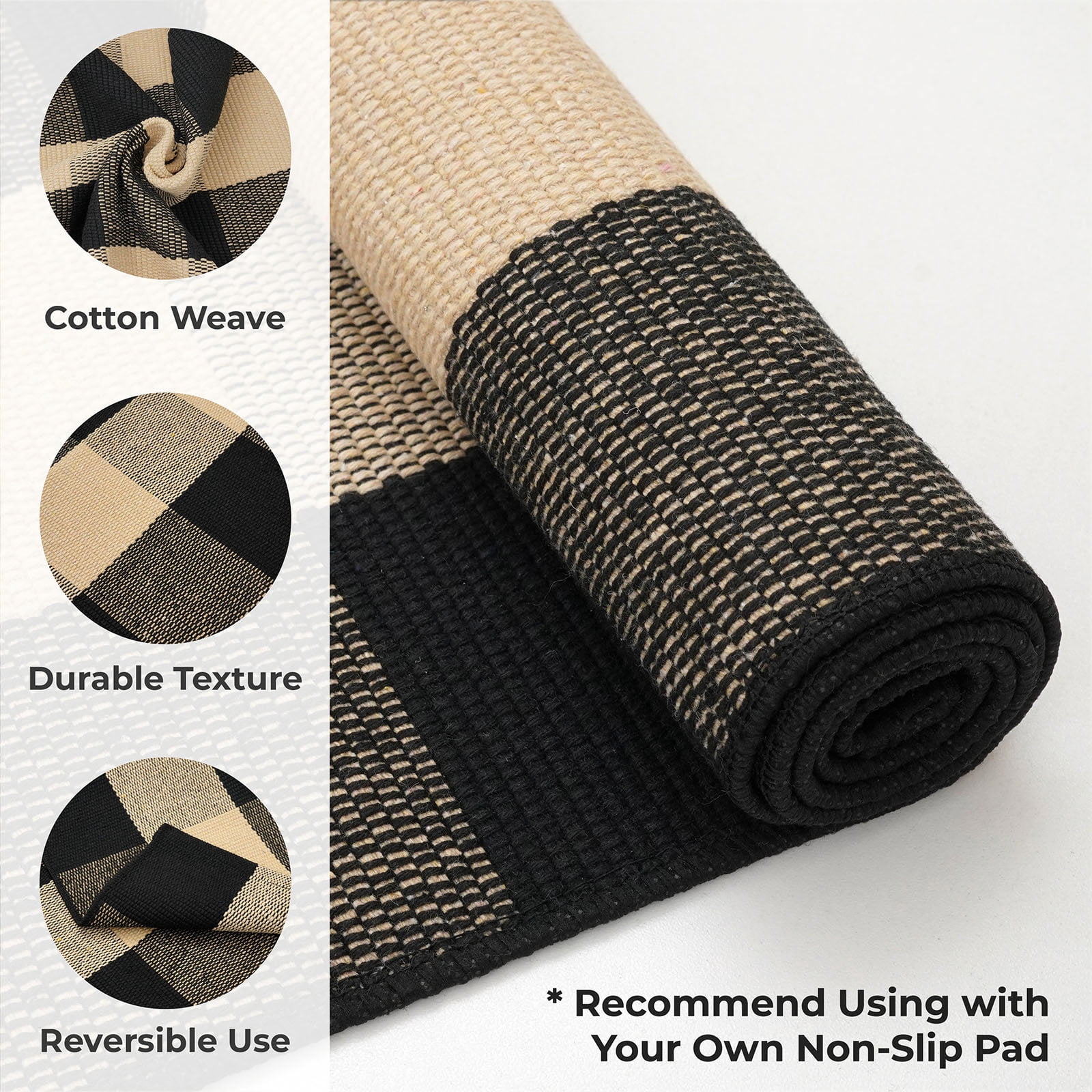 iOhouze Outdoor Rugs Buffalo Plaid Brown and Black 3'x5' Area Rug, Cotton Woven Washable Indoor Outdoor Rug Farmhouse/Living Room/Bedroom/Kitchen Rug Retro Lattice Checkered Rug