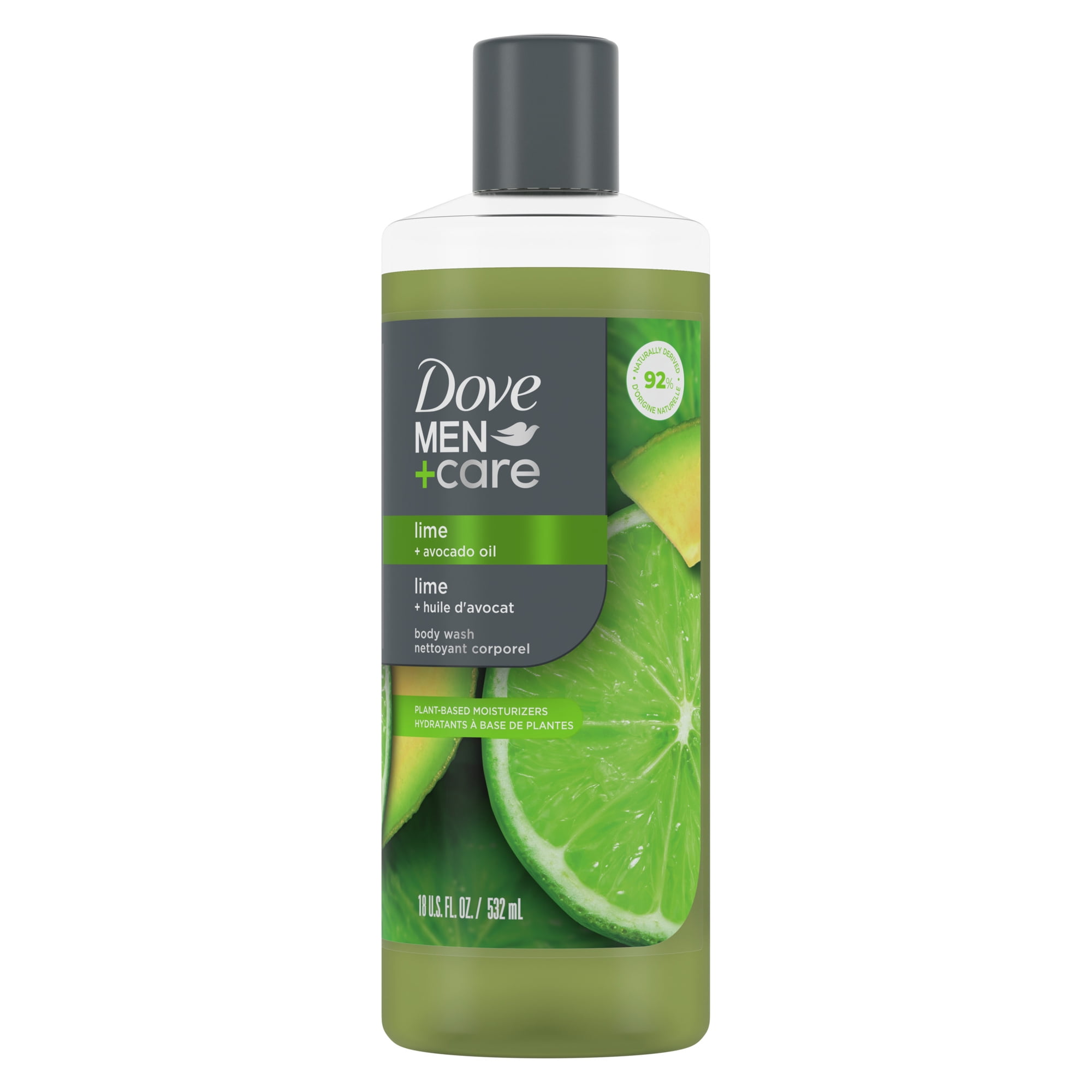 Dove Men+Care Invigorating Hydrating Men's Body Wash, Lime and Avocado Oil, 18 fl oz