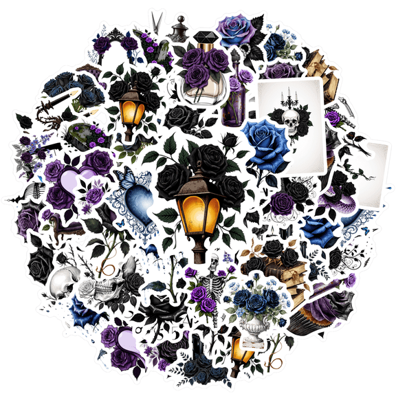 35pcs Flower Stickers Black Rose Stickers Skull Stickers Dark Art Stickers for Laptops Suitcases Notebooks