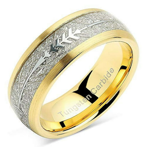 100S JEWELRY Tungsten Rings for Men Women Wedding Band Gold Arrow Imitated Meteorite Sizes 8-16 (Tungsten, 10.5)