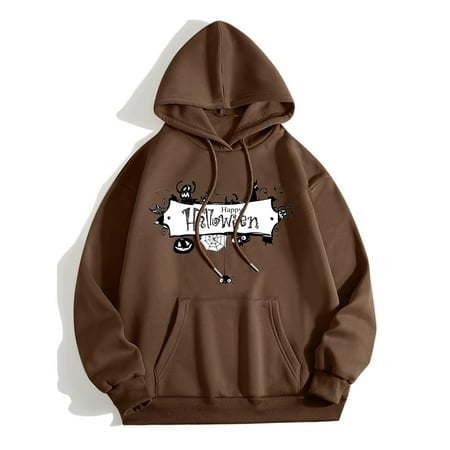 MKLEKYY Pull Bleu Clair pour Femmes Imprimé Alphabet Mode Cool Automne Hiver Manches Longues Pull à Capuche avec Cordon