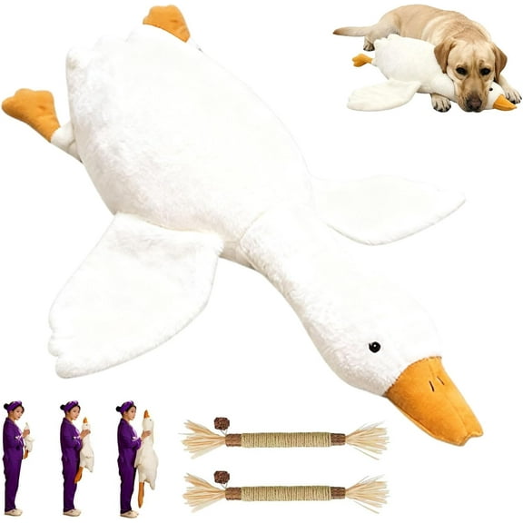 White Duck Dog Toy, Goose Dog Toy, Large Plush White Goose Plush, Squeaky Duck Pl-ush Doll for Medium & Large Dogs, Interactive Dog Toys for Chewing, Playing & Training