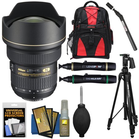 Nikon 14-24mm f/2.8G AF-S ED Zoom-Nikkor Lens + Backpack + Tripod + Sensor Clean Kit for D3200, D3300, D5300, D5500, D7100, D7200, D750, D810 Camera