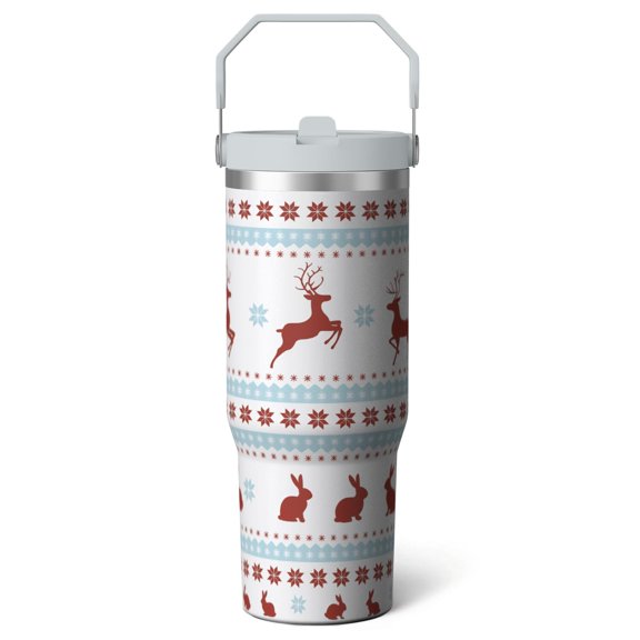 1pc Christmas 30oz Tumbler with Straw & Handle - Insulated Stainless Steel Cup | Holiday Gift for Man Women (Christmas, Valentine's, Birthday)