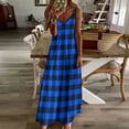 thumbnail image 3 of Blue Plaid Dress Retro Checkerboard Aesthetic V Neck Bohemia Long Dresses Women Custom Vintage Maxi Dress Large Size 5XL, 3 of 7