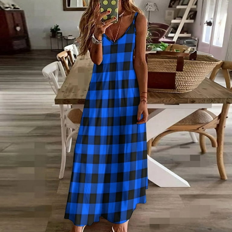 blue checkered maxi dress Wren Blue Plaid Maxi Dress