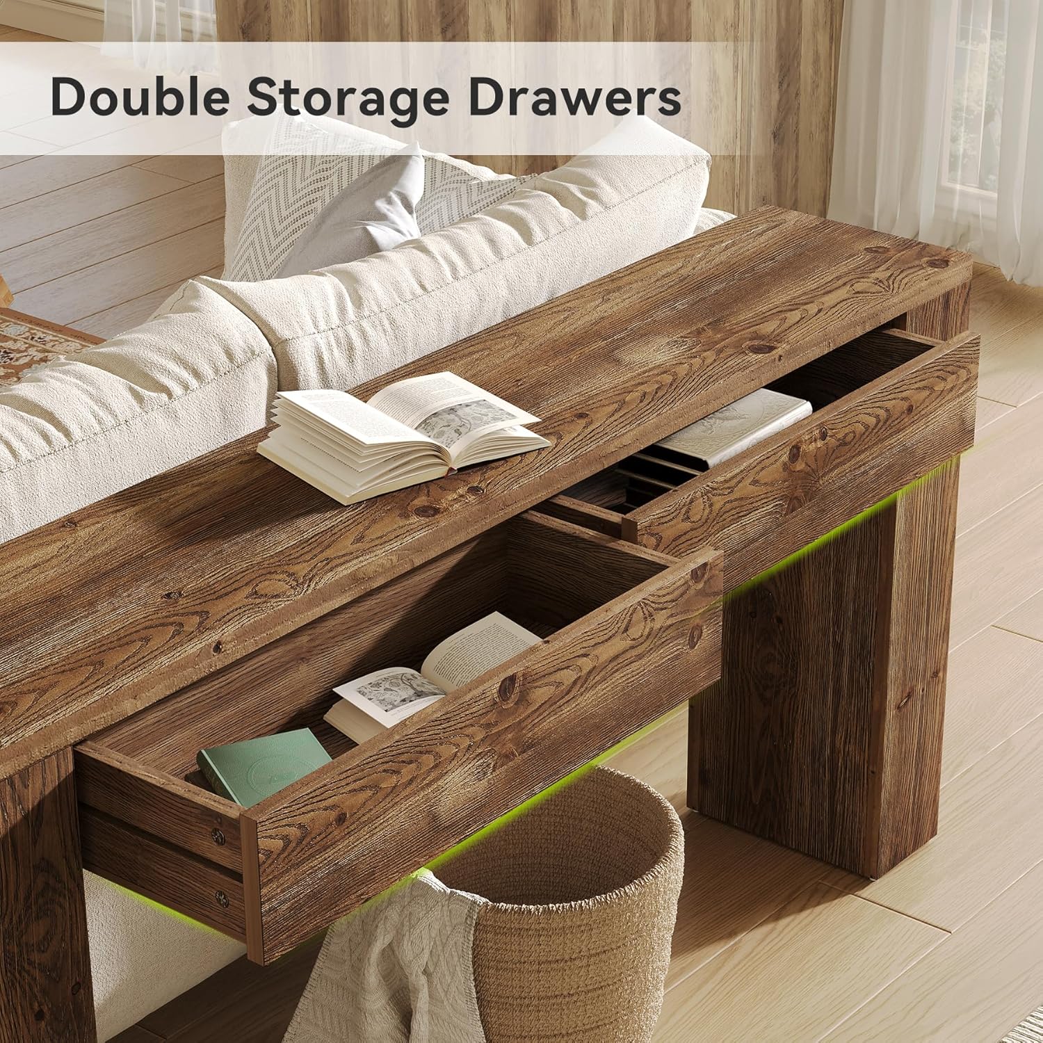 Tribesigns 63" Solid Wood Console Table, Large Entryway Table, Extra Long Sofa Table with 2 Drawers