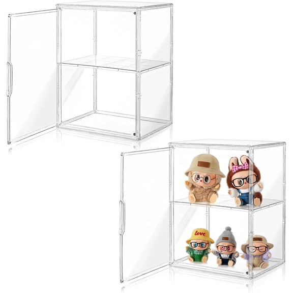 Large Acrylic Display Case with 3 Adjustable Layers and 1 Removable Divider, Stackable Clear Storage Box with Magnetic Door for Collectible Figures, Home or Office