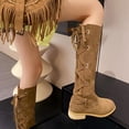 thumbnail image 5 of Wavsuf Cowgirl Boots for Girls Winter Knee High with Zipper Slip Resistant Oversized Flock Coffee Shoes Size 42, 5 of 6