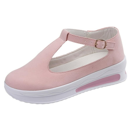 OJSFQUFP Women s Flats Women Casual Shoes Fashionable New Pattern Simple and Pure Color Thick Sole Strap All Season Shoes Womens Dress Shoes Flat Pink 42