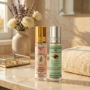 Choco Musk Pistachio Perfume Oil CPO 6ml (0.2 oz) by Al Rehab & Pink Blush Shams Al Emarat Khususi Roll-On Perfume Oil 10ml (0.34 oz) By Ard Al Zaafaran