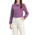 thumbnail image 2 of INSPIRE CHIC Women's Sweet Ruffle Peter Pan Collar Button up Work Shirts XL Light Purple, 2 of 7
