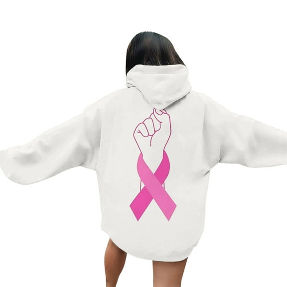 Fiaer,Women Hoodies Cancer Awareness Fall Sweatshirts for Women 2025 Y2k Fall Winter Plus Size Hooded Tops with Pockets White XL