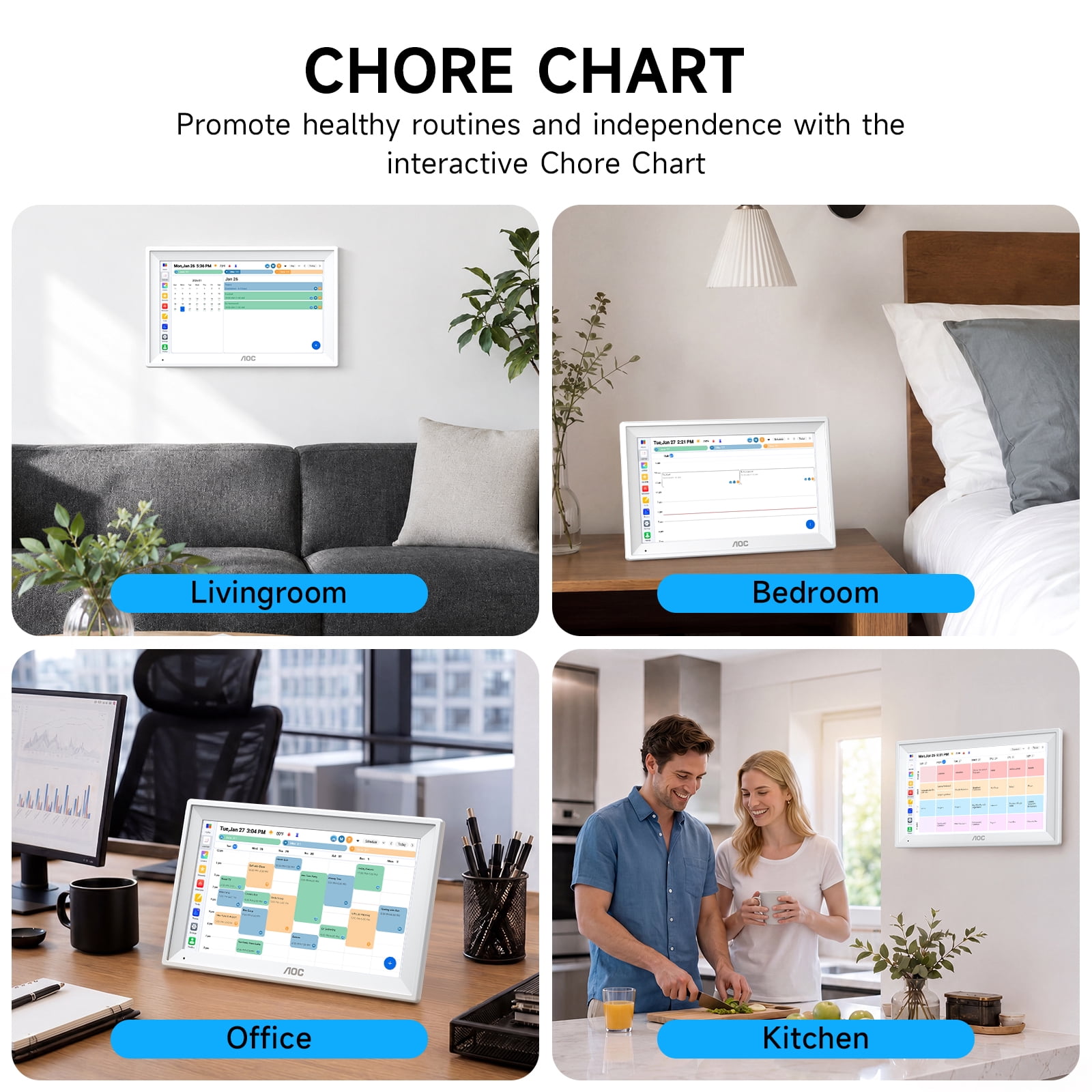 Froura AOC Digital Calendar, 15.6-inch Smart Wall Calendar Touchscreen Interactive Display Digital Calendar, All-in-One Family Organizer and Chore Chart, Wall Mount