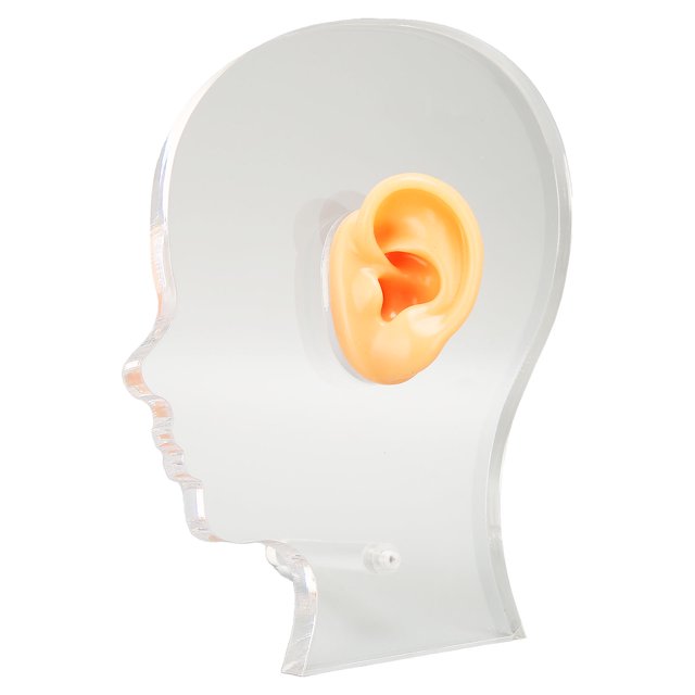 Molde de exhibición profesional de silicona suave para simulación de modelo de oreja con soporte acrílico para audífonos y pendientes.