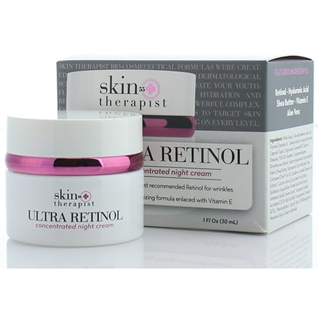 Skin Therapist 55+ Ultra Retinol Night Cream for Wrinkles, Dark Spots, Fine Lines, and Expression Lines.  Anti-aging cream with Hyaluronic Acid. 1 FL Oz (30