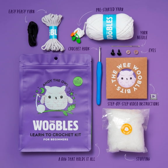 The Woobles Beginner Crochet Amigurumi Kits - Andy the Owl