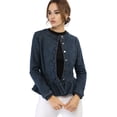 thumbnail image 2 of Chaqueta de mezclilla Allegra K con cuello redondo botones manga larga peplum azul M, 2 of 6