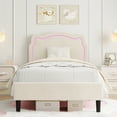 thumbnail image 7 of Festisoul Twin Size LED Bed Frame, Velvet Upholstered Bed Frame with Adjustable Bear-Shaped Headboard, White, 7 of 7