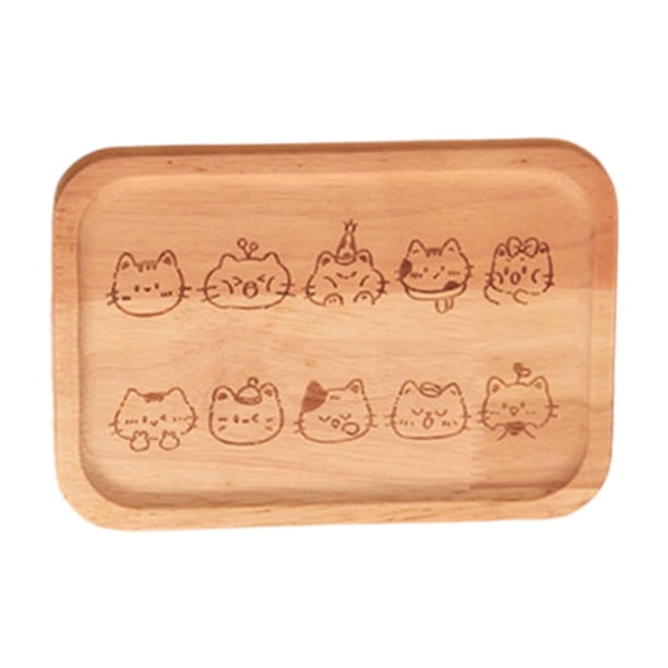 Bandeja de madera con forma de gato para café y pan, multiusos, esquinas redondeadas, linda bandeja para servir. Pequeño