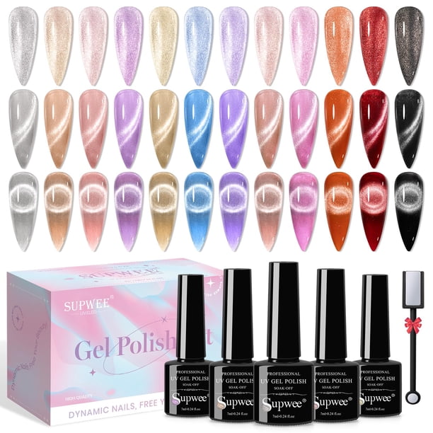 Set de esmaltes de uñas en gel SUPWEE Magnetic Cat Eye 12 colores 9D