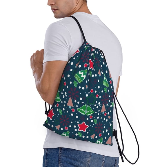 Horeoi Christmas Print Drawstring Bags for Gym Sports Yoga Travel Lightweight Foldable Sackpack for Men Women Teens