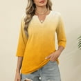 thumbnail image 2 of Olyvenn Women's V Neck 3/4 Sleeve T Shirts Fashion Gradient Casual Basic Summer Tees Shirts Loose Fit Tunic Tops Yellow M, 2 of 6