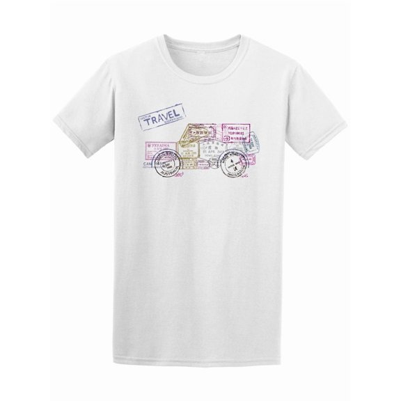 Travel Passport Stamps In Car T-Shirt Men -Image by Shutterstock, Male x-Large