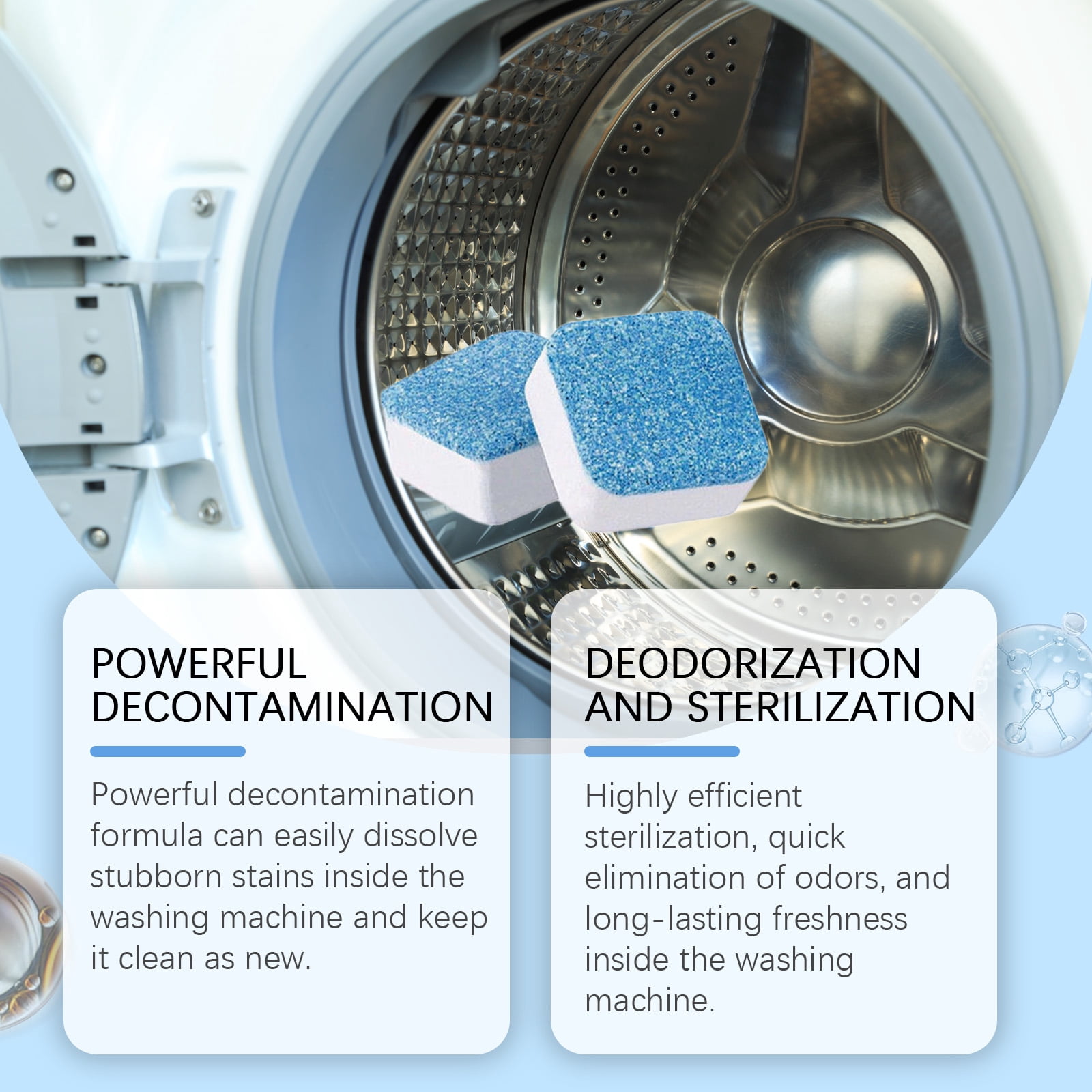 Alvantor Washing Machine Cleaner Tablets - Deep Clean Descaler Deodorizer for HE Front & Top Load Washers, 12pcs