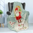 thumbnail image 4 of Santa Soft Flannel Fleece Throw Blanket, Merry Christmas Theme Santa with a Sack of Presents on Forest and Snowflakes, Cozy Plush for Indoor and Outdoor Use, 50" x 60", Multicolor, by Ambesonne, 4 of 5