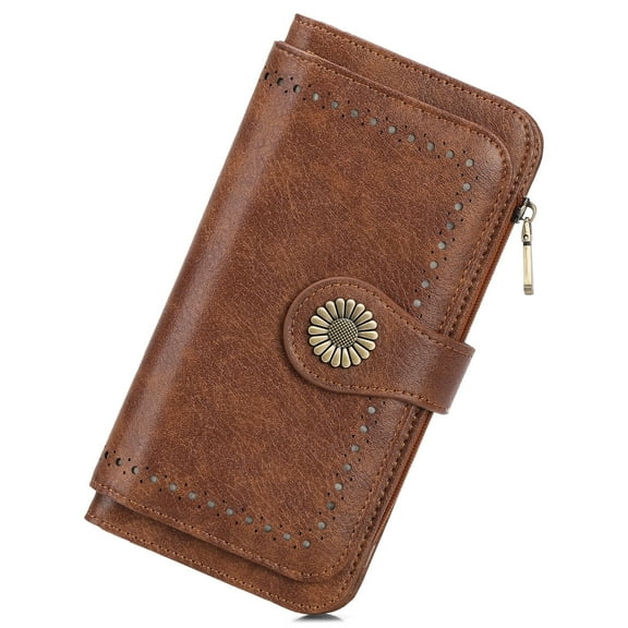 SENDEFN Wallet Woman Leather Snap RFID Blocking Card Holder Ladies Wallet with Zipper Coin Pocket