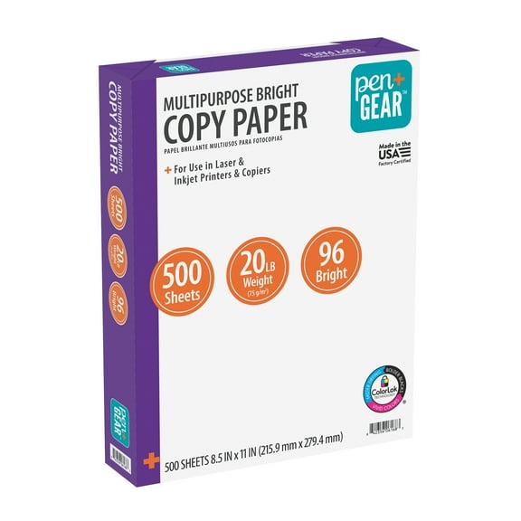 Pen+Gear Multipurpose Bright Paper, 8.5" x 11", 96 Bright, White, 20 lb., 1 Ream (500 Sheets)