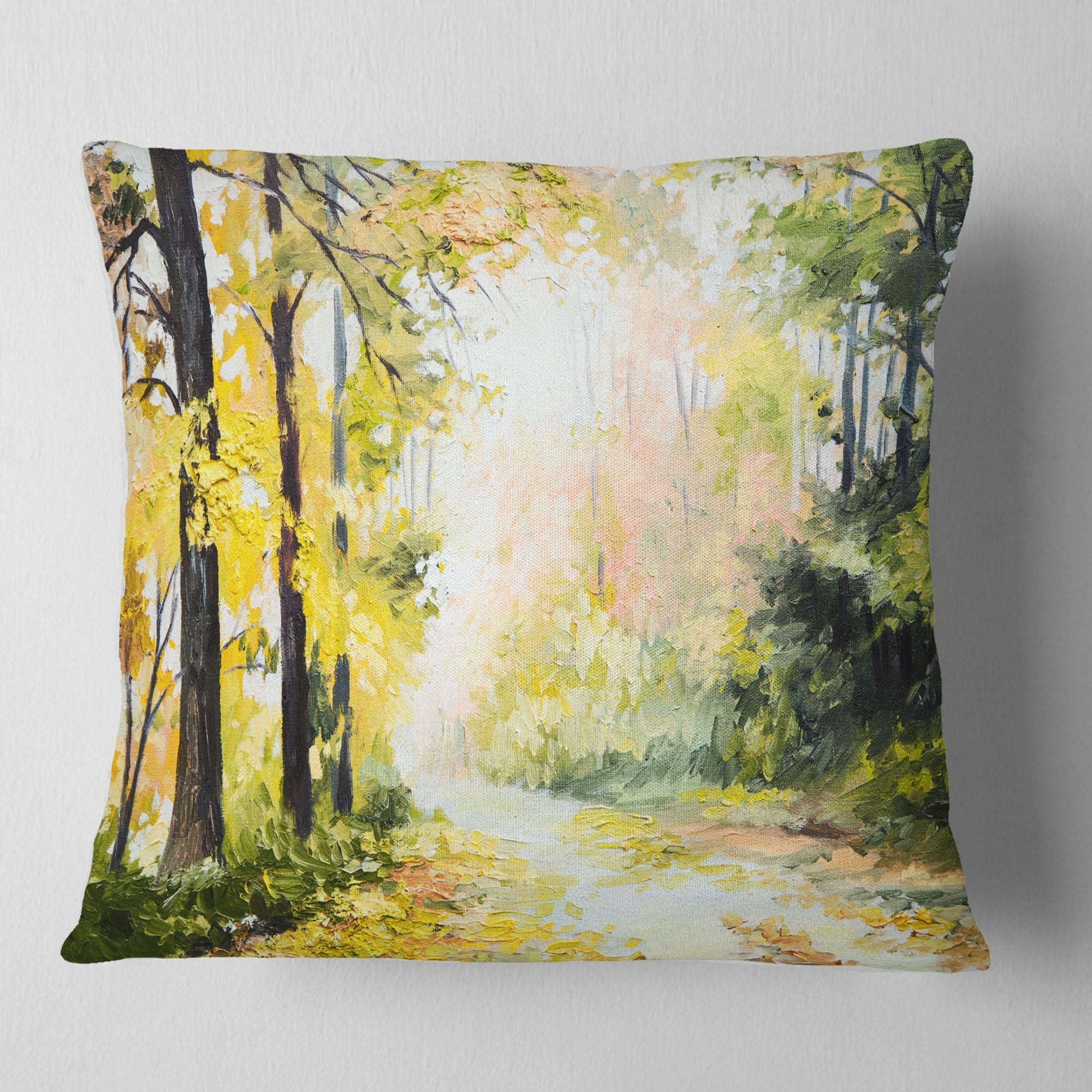 Designart Road in Colorful Forest - Landscape Printed Throw Pillow - 18x18
