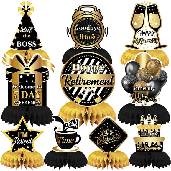 Decoraciones para fiestas de jubilación DTOFOOT, 10 unidades, negras y doradas